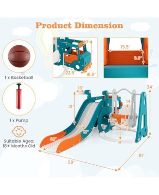 5-in-1 Toddler Slide Set with Basketball Hoop and Swing Baby Slide Playset Indoor