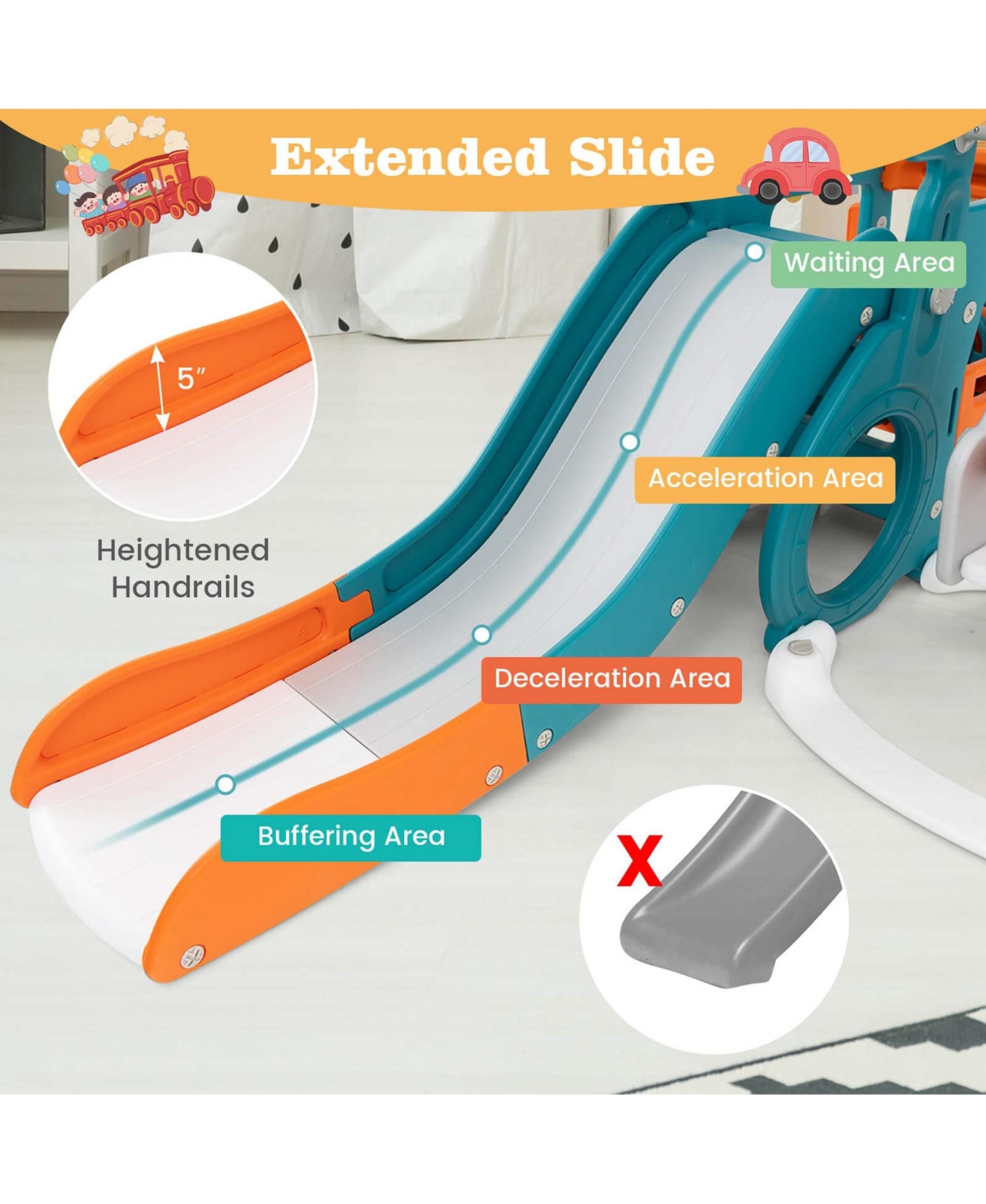 Costway 5-in-1 Toddler Slide Set with Basketball Hoop and Swing Baby Slide Playset Indoor