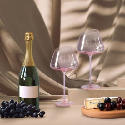 Home French Style Pink Crystal Burgundy Wine Glasses, Lead-Free Premium Champagne Glasses, Set of 2