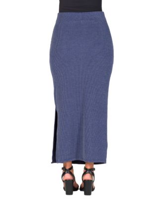 Women's Ribbed Knit Side Slit Elastic Waist Maxi Skirt