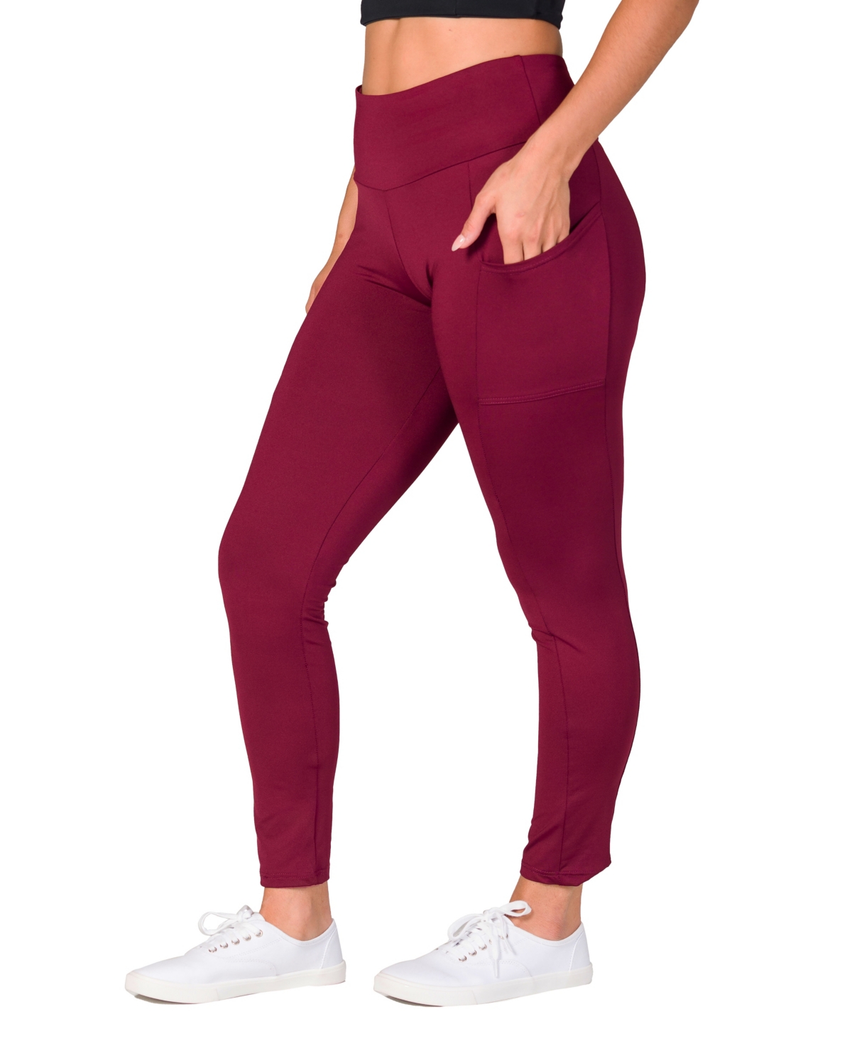 Shop 24seven Comfort Apparel Women's Side Pocket Ankle Length Yoga Pant Leggings In Wine