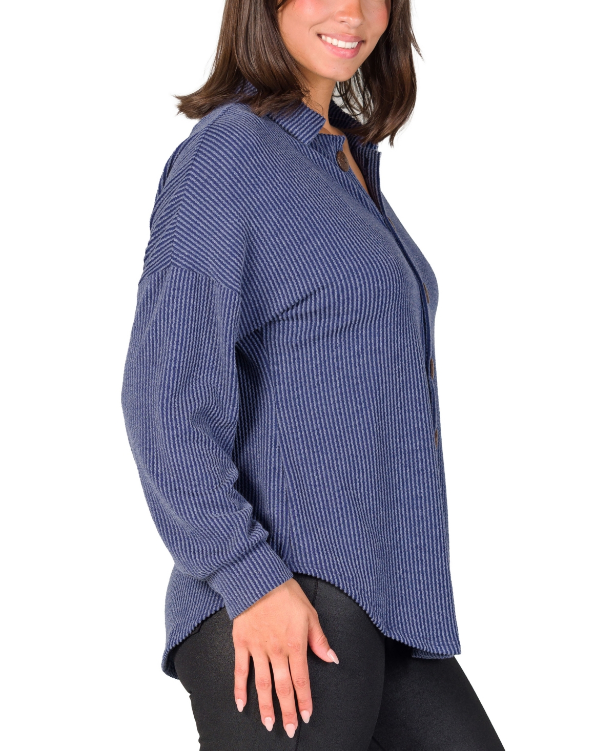 24SEVEN COMFORT APPAREL WOMEN'S RIBBED BUTTON UP LONG SLEEVE COLLARED SHIRT JACKET 