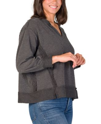 Women's Relaxed Fit Ribbed Knit V Neck Sweatshirt Top