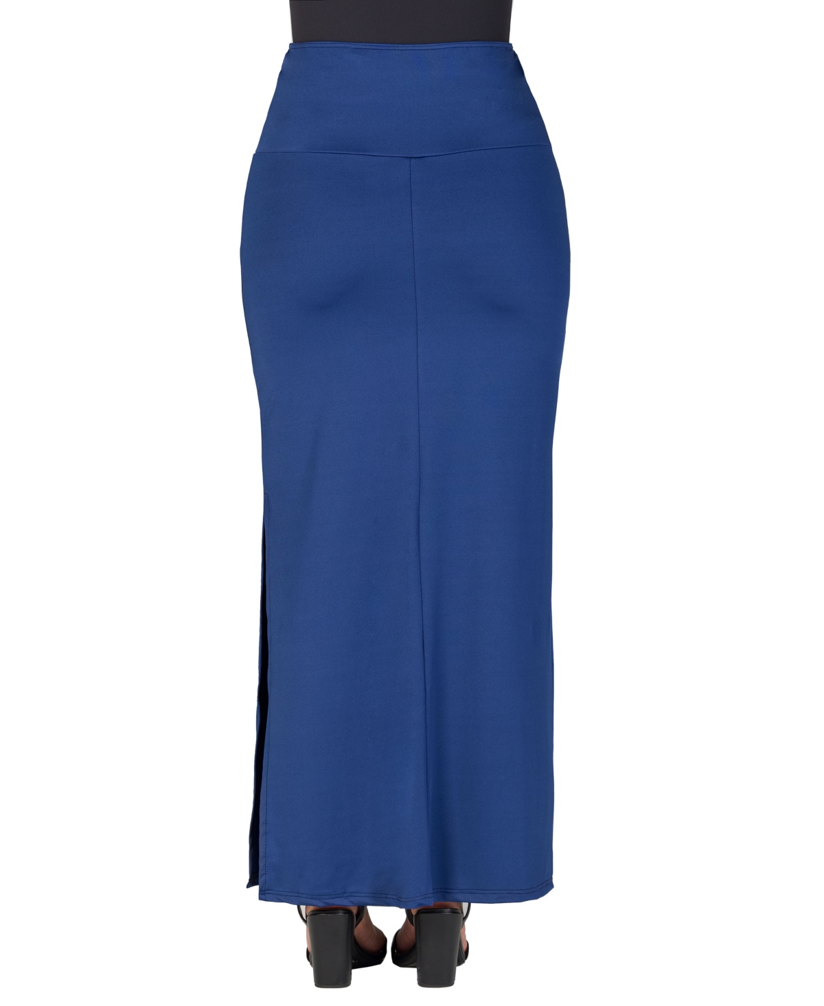 Shop 24seven Comfort Apparel Women's Versatile Side Slit Elastic Waist Maxi Skirt In Navy