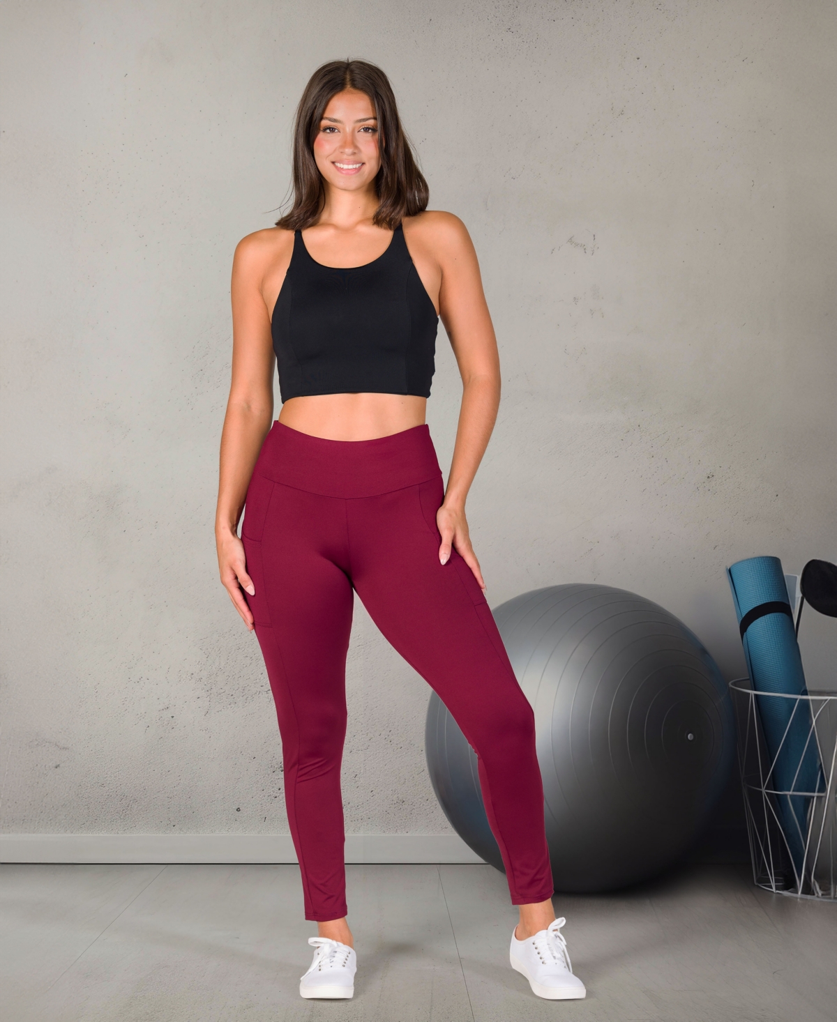 Shop 24seven Comfort Apparel Women's Side Pocket Ankle Length Yoga Pant Leggings In Wine