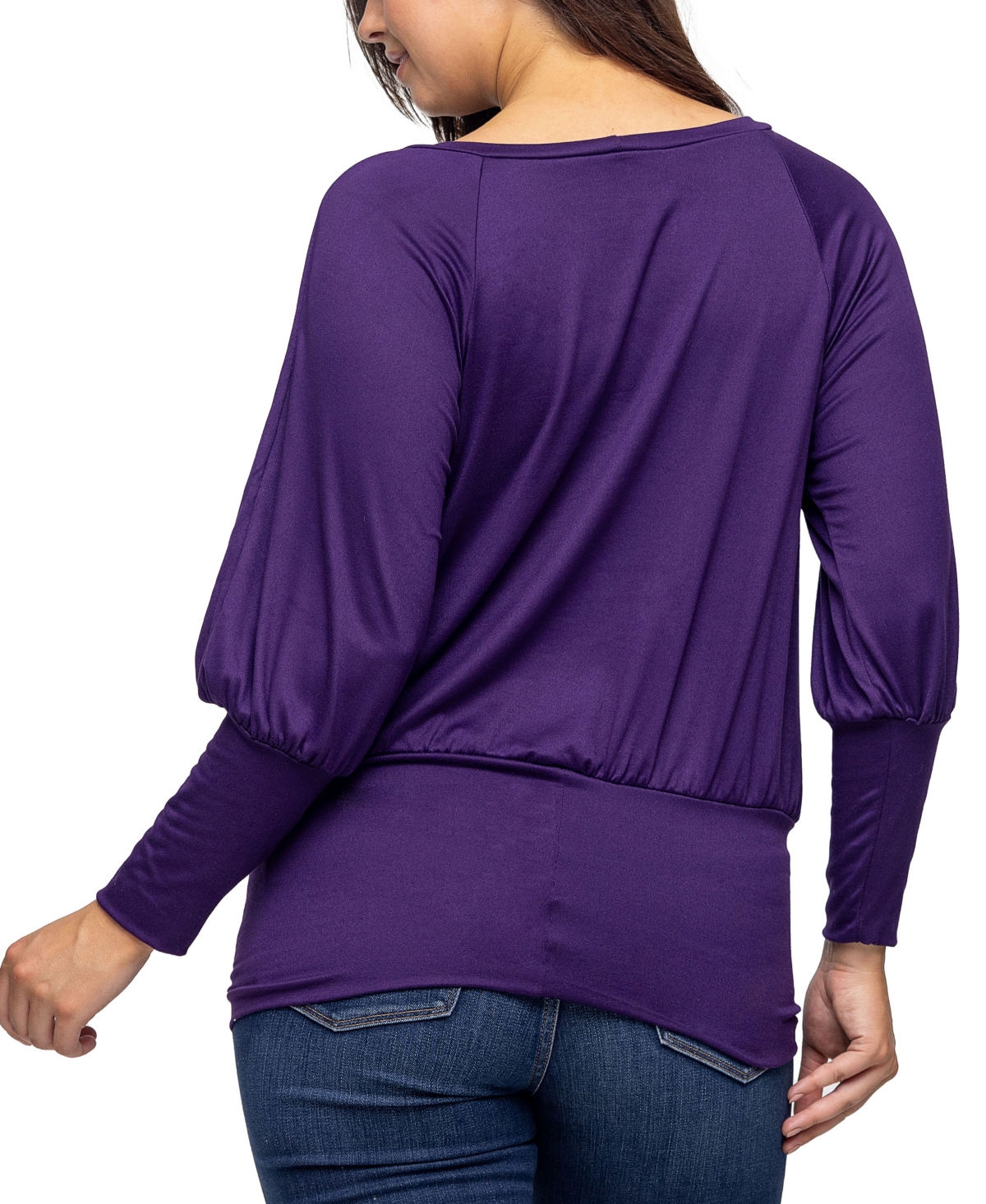 Shop 24seven Comfort Apparel Women's Round Neck Long Sleeve Banded Bottom Top In Emerald