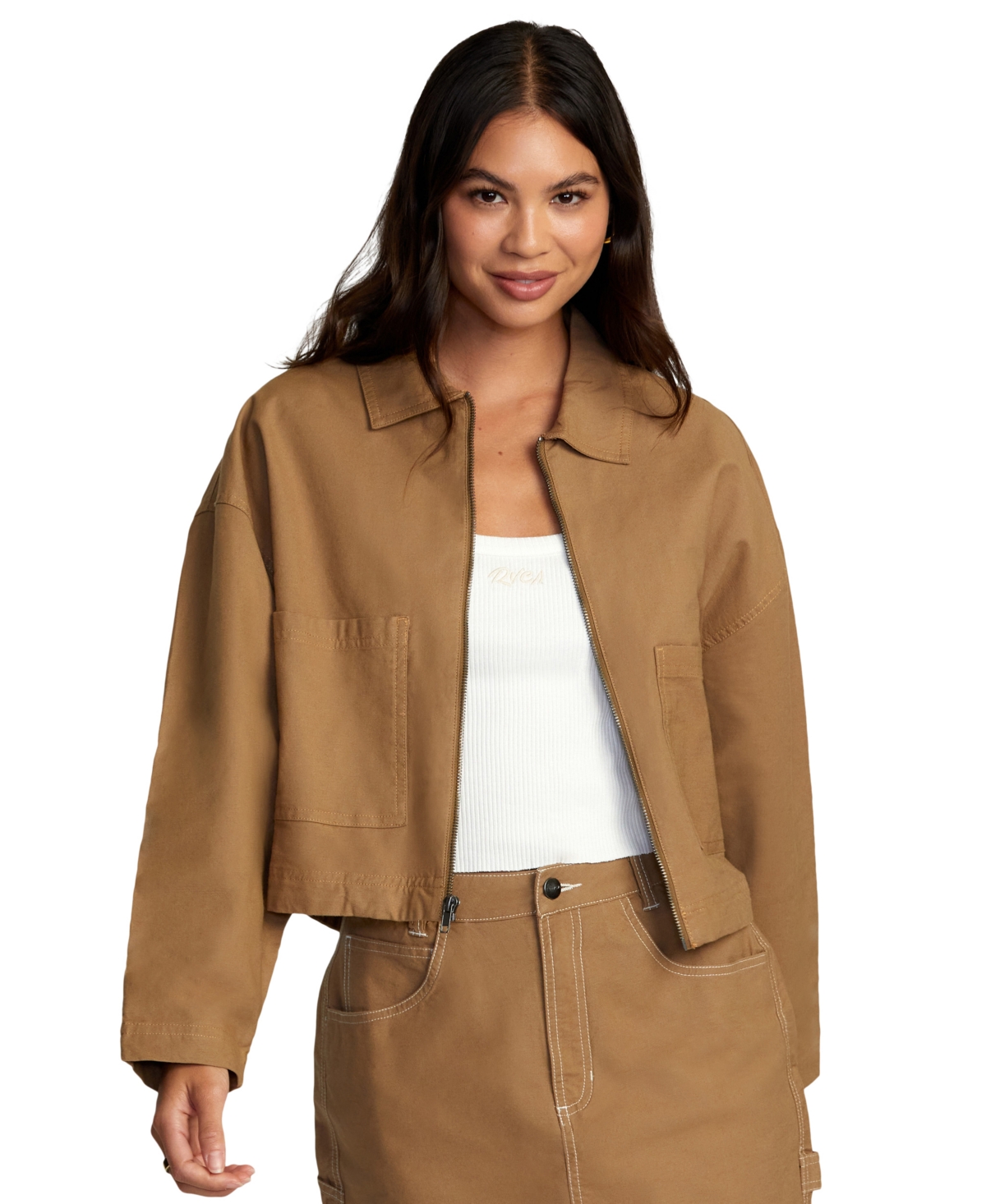 Juniors' Solid Zip-Front Spring Shift Shift Cotton Jacket - Ermine