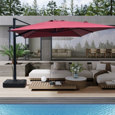 10 ft 360° Rotation Outdoor Patio Cantilever Umbrella Square with Base
