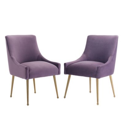 Velvet fabric Dining Chair with Pulling Handle and Adjustable Foot Nails(Set of 2)