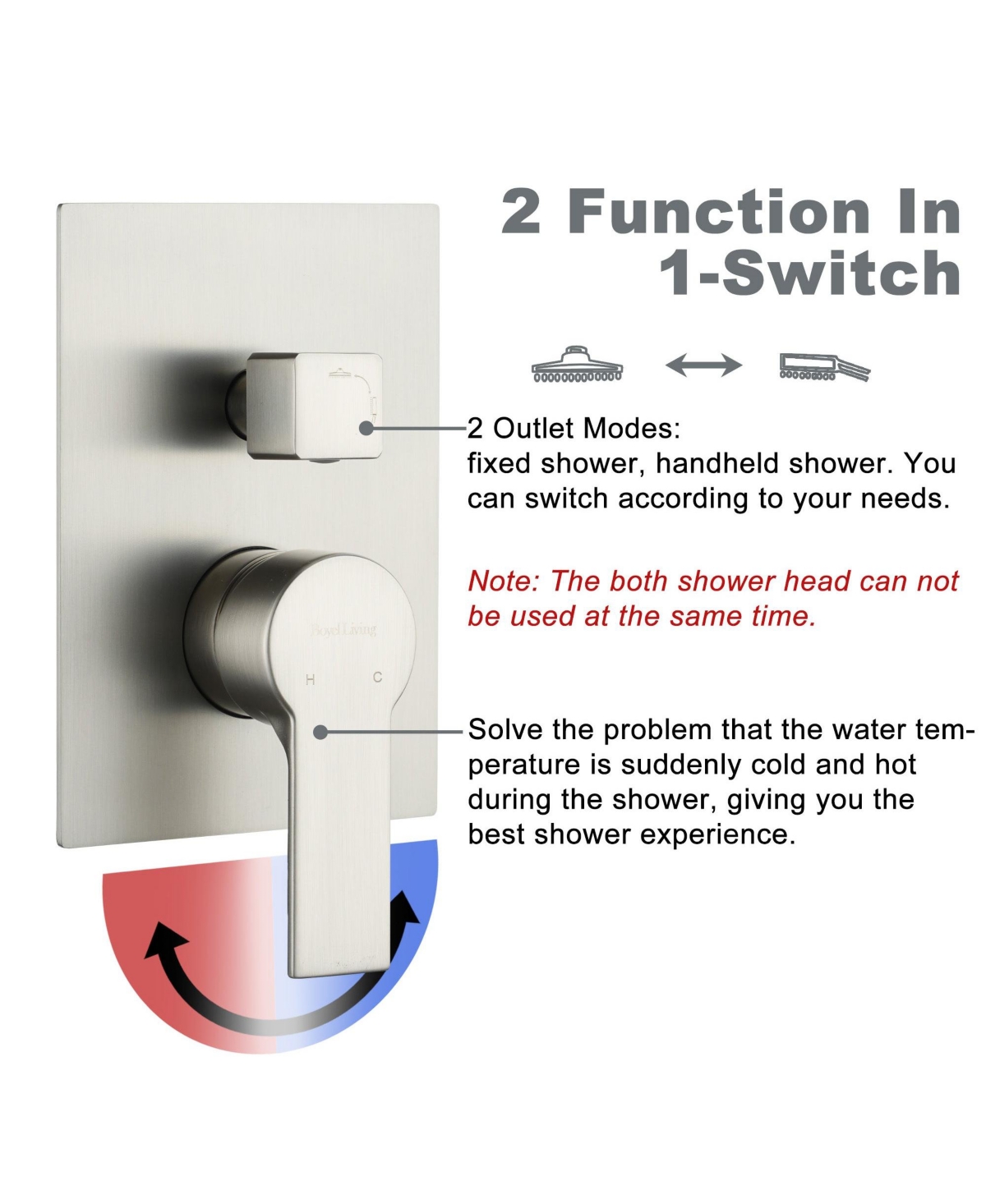 Boyel Living 1-Spray Patterns with 2.5 Gpm in. Wall Mount Dual Shower Heads with Pressure Balance Valve