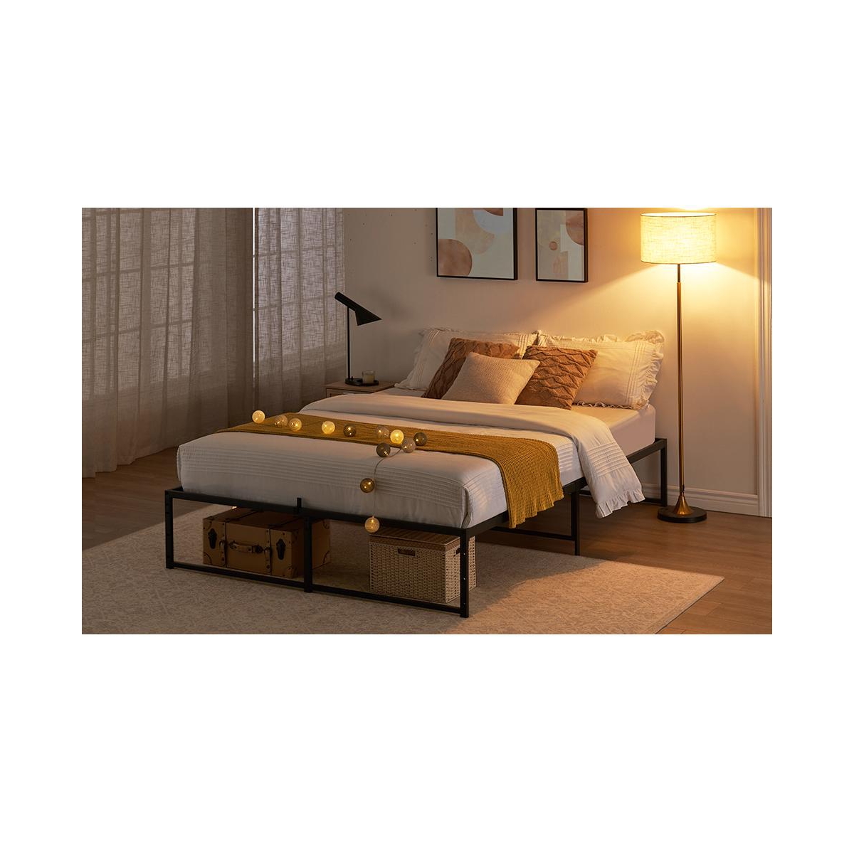 gaomon Size Bed Frame Platform, Metal Bed Mattress Frame with 3 in 1 Steel Support Ultra Sturdy, 14 inch No Box Spring Needed Easy to Asse