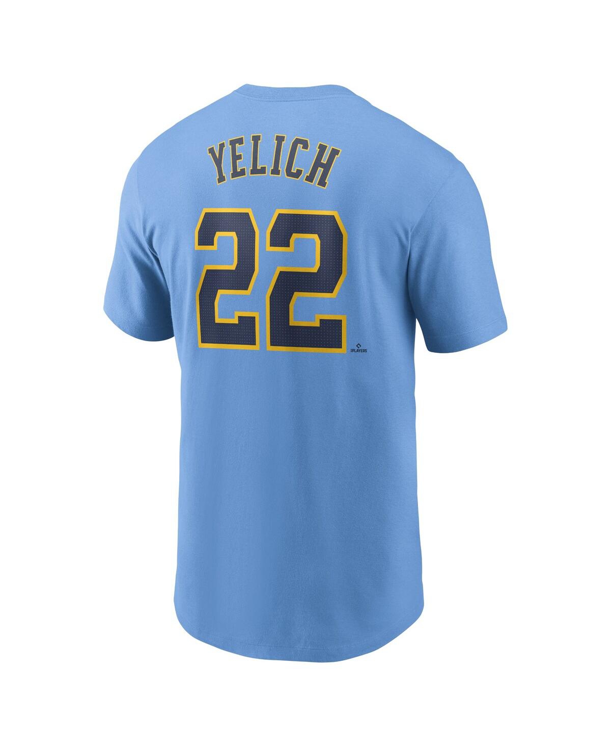 Nike Men's Christian Yelich Powder Blue Milwaukee Brewers City Connect Fuse Name Number T-shirt In Powder Blue