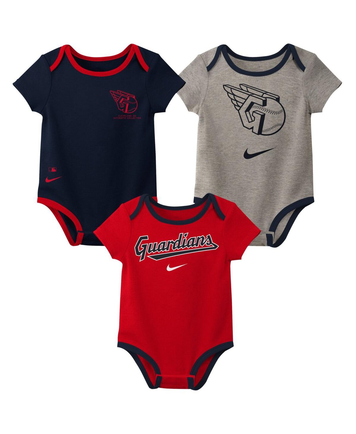 Nike Baby Boys And Girls Cleveland Guardians Three-pack Bodysuit Set In Navy,red,gray