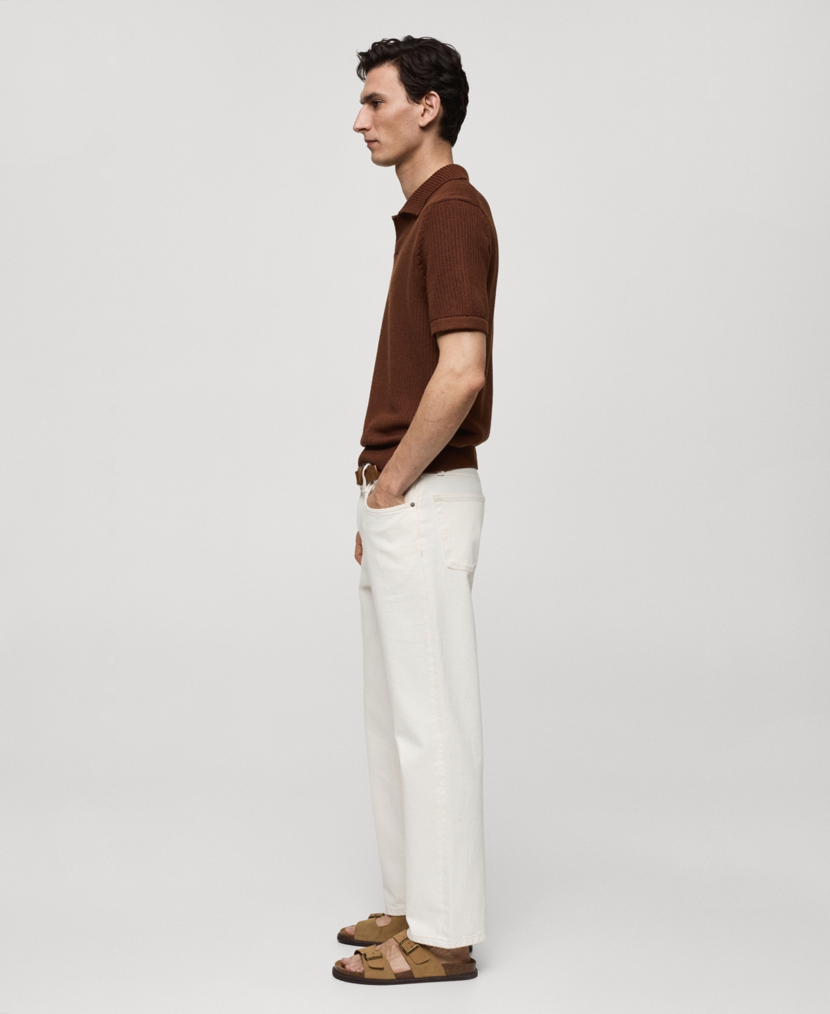 Mango Men's Ribbed Knit Polo Shirt