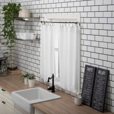 Mariela Floral Trim Semi-Sheer Rod Pocket Kitchen Curtain Valance and Tiers Set