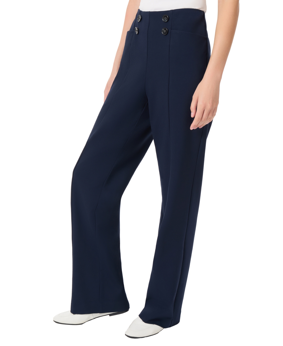 Jones New York Women's Pull On High Rise with Buttons Wide Leg Pants