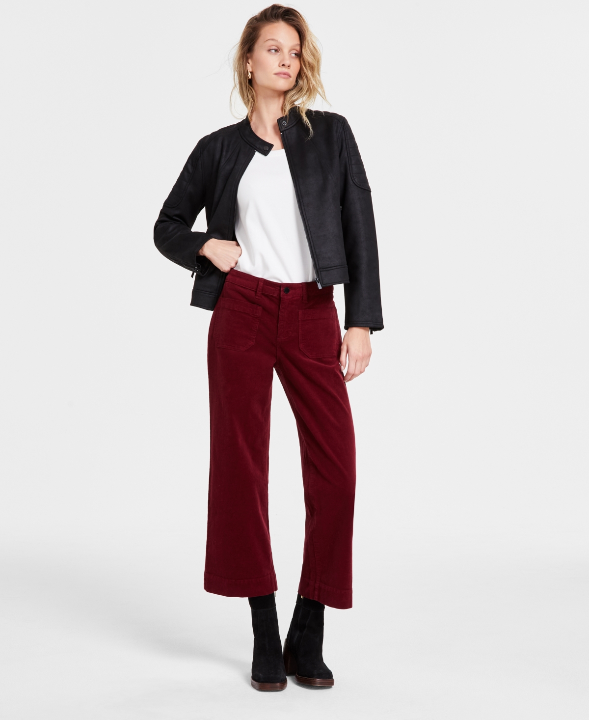 LIVERPOOL LOS ANGELES WOMEN'S MID-RISE CROP WIDE-LEG CORDUROY PANTS 
