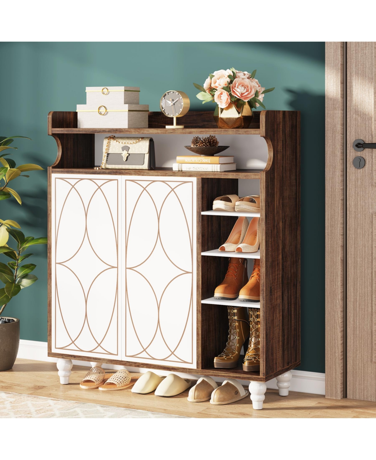 Tribesigns Shoe Cabinet with Doors, Shoe Storage Cabinet with Adjustable Shelves, Freestanding Shoes Rack Wooden Shoe Organizer for Entryway, Hallway,