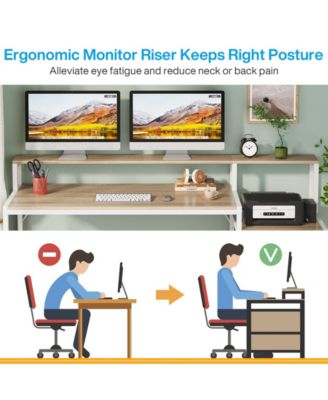 63 Inch Computer Desk with File Drawer Cabinet, Ergonomic Office Desk with Monitor Stand, Computer Table with Printer Space, Wood PC Table Workstation Desk for Home Office