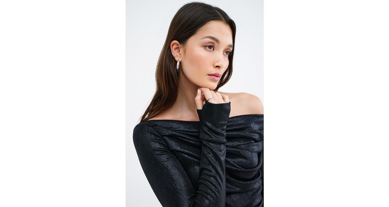 Women's Cooper Metallic Convertible Boat-Neck Draped Top