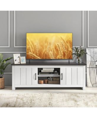 Farmhouse TV Stand for TVs up to 65'' Media Console Center w/ Doors Cubbies