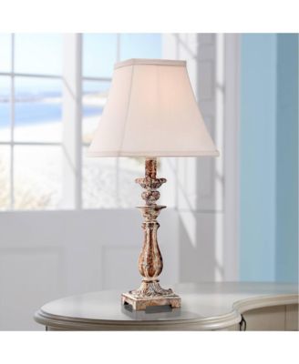 Alicia Country Cottage Accent Table Lamp 18" High Distressed Antique Gold Off White Square Shade for Bedroom Living Room Bedside House