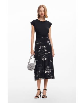 desigual dress black and white Desigual Pleated Midi Dress