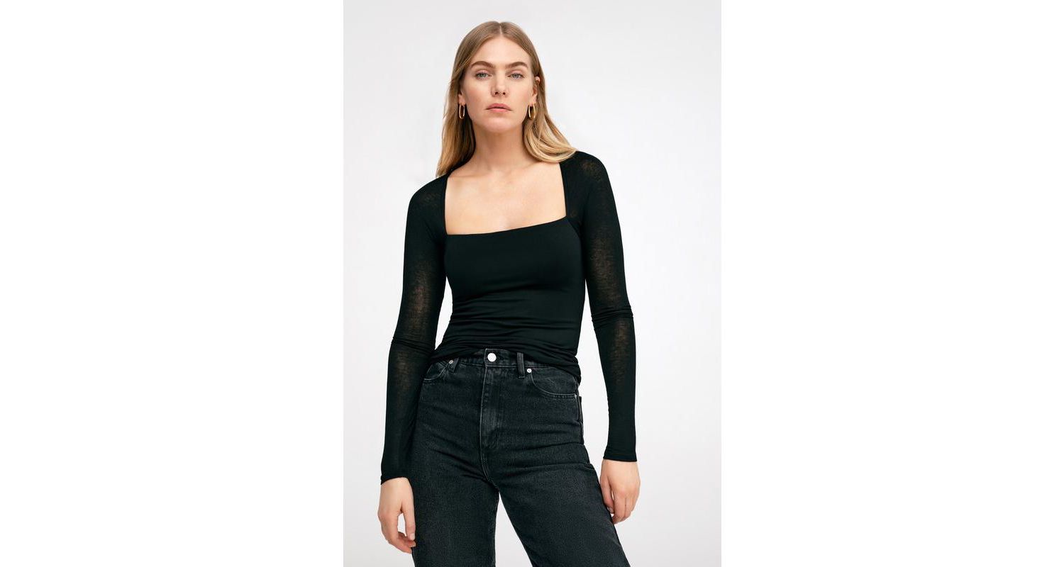 Women's Lonnie Fitted Jersey Top with Sheer Raglan Sleeves