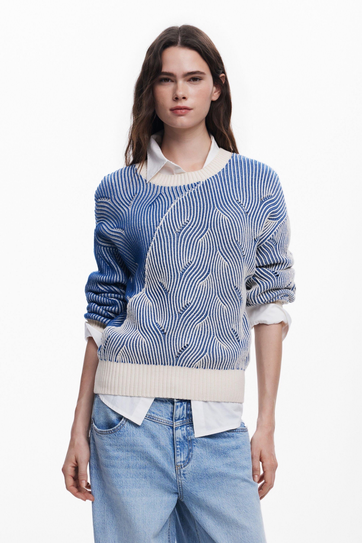 Women's Two-tone knit sweater - Blue