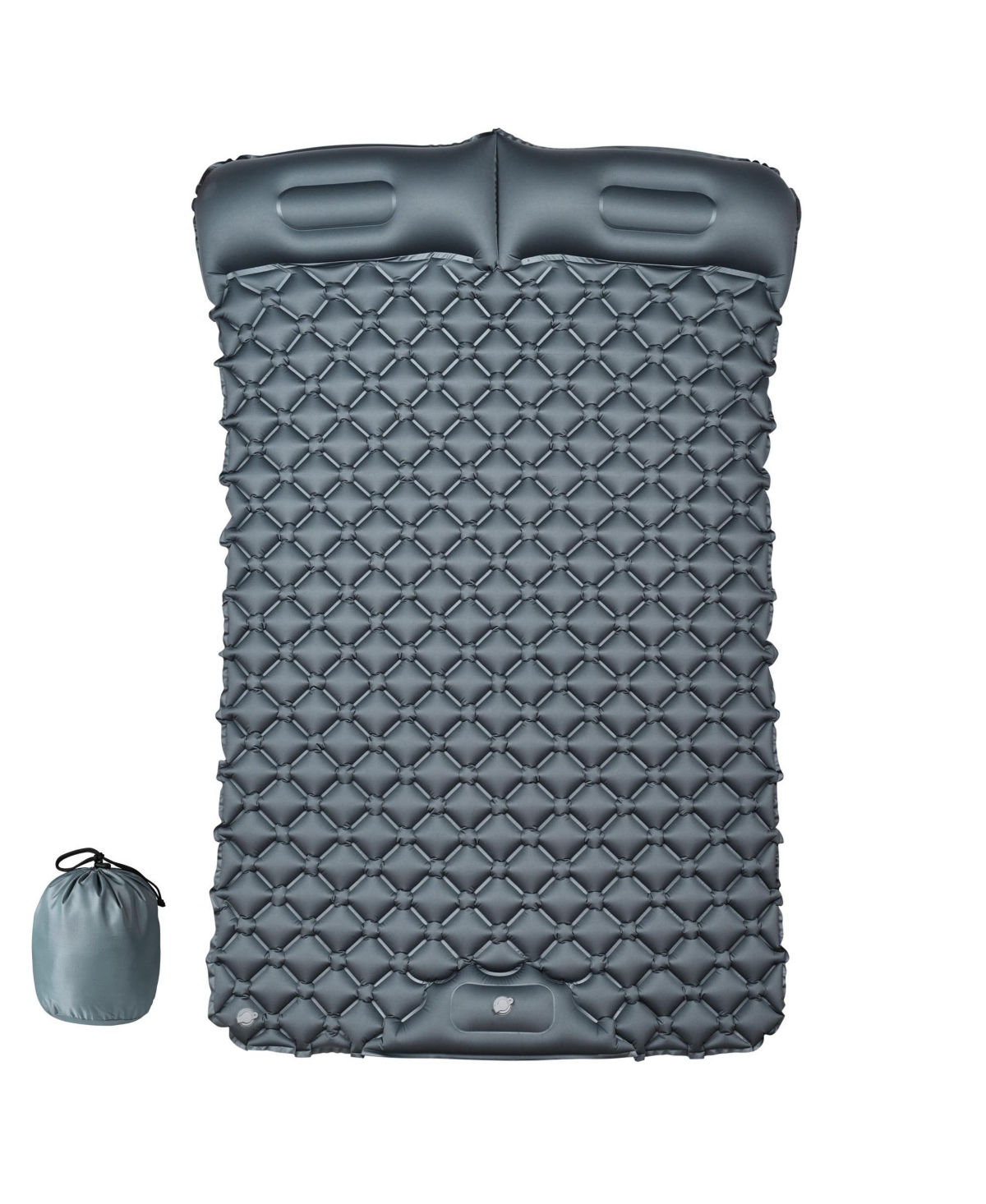 Double Sleeping Pad 2 Person Inflatable Camping Mat w/ Pillow Foot Pump Outdoor - Natrual