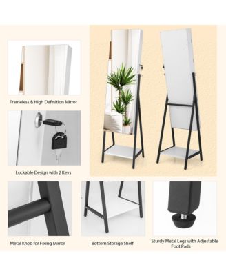 Jewelry Cabinet Armoire 3 Color LED Modes Full-Length Frameless Mirror Lockable