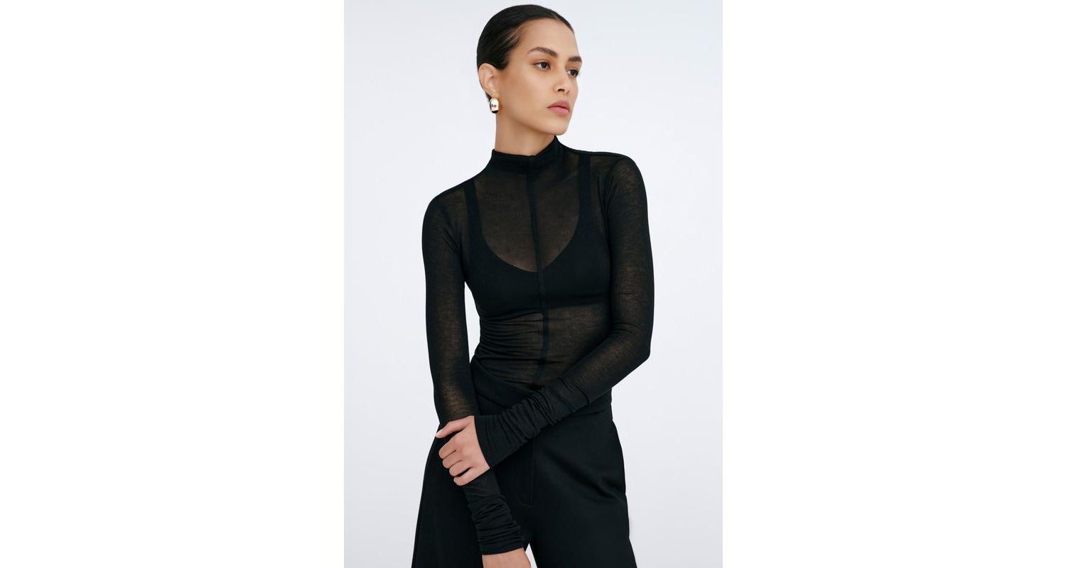 Women's Alicia Long-Sleeve Sheer Jersey Turtleneck with Thumbholes