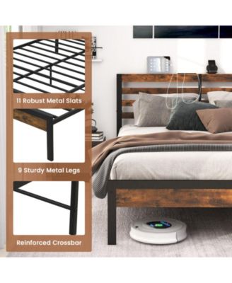 Twin Size Bed Frame with Charging Station and Storage Headboard