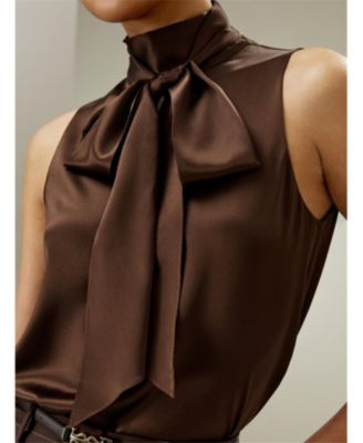 Women's Sleeveless Tie-Neck Silk Blouse