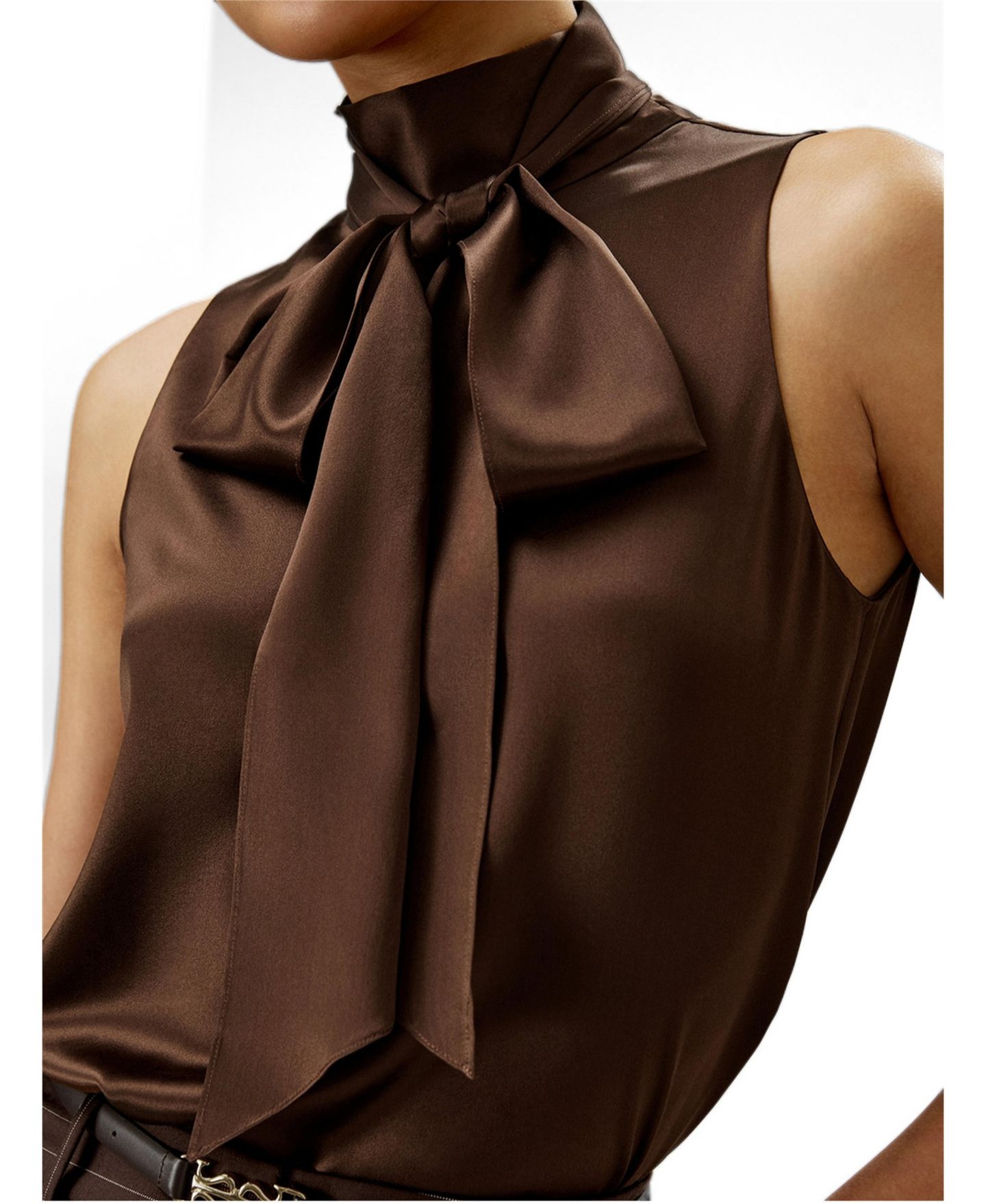 Женская блузка LILYSILK Sleeveless Tie-Neck Silk, цвет: Шоколадный — фото 4