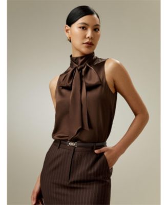 Women's Sleeveless Tie-Neck Silk Blouse
