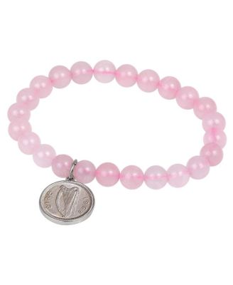 16542 Rose Quartz Bracelet with Irish Threepence Coin