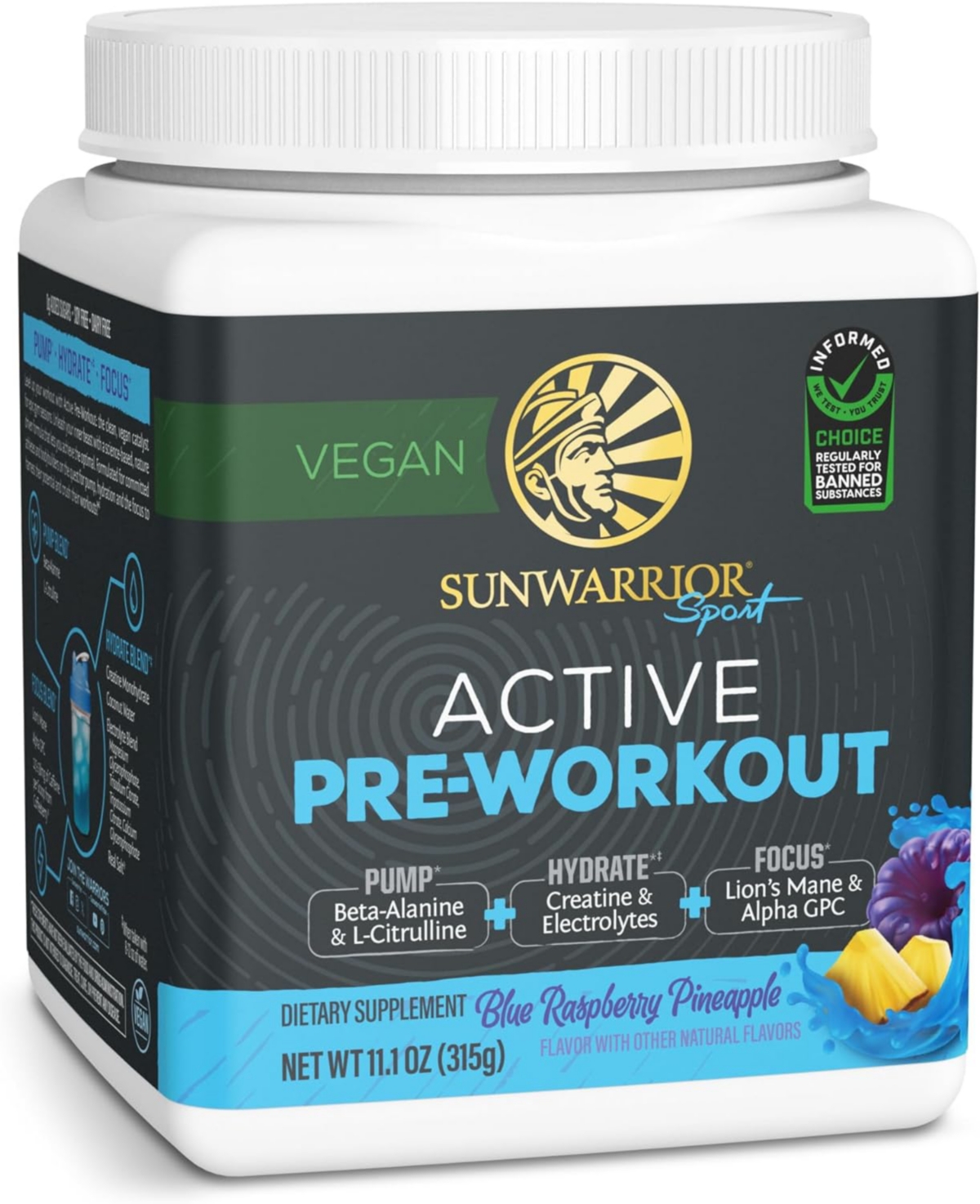 Us Active Pre-Workout Tub, Blue Raspberry Pineapple, 315gm - Open White