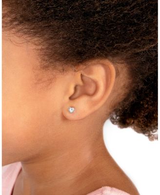 Children's 14K Gold 4mm Clear Heart Studs Girls' Screw Back Earrings