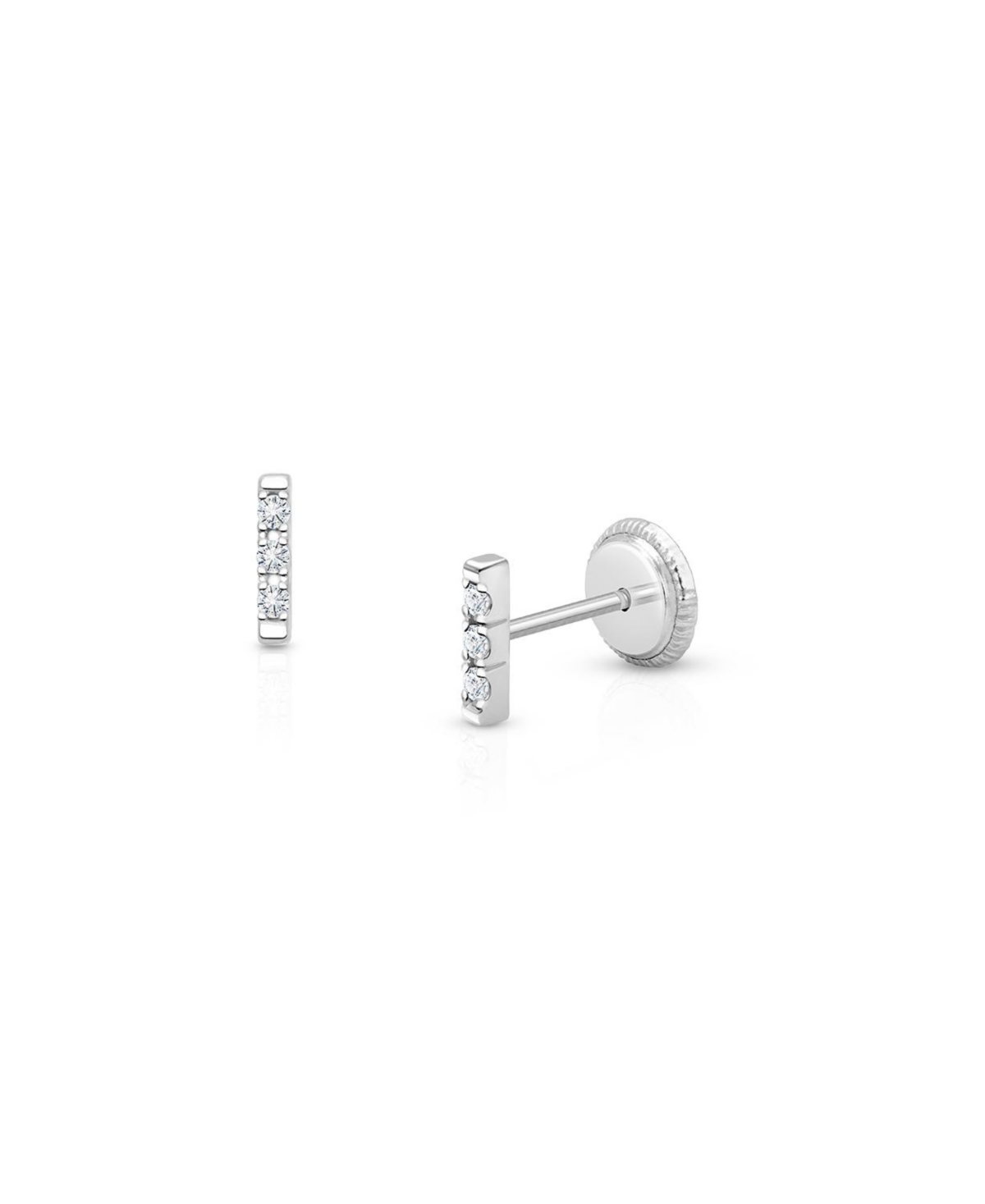 Tiny Blessings Children's 14K Gold Pave Bar Studs Girls' Screw Back Earrings - 14k white gold
