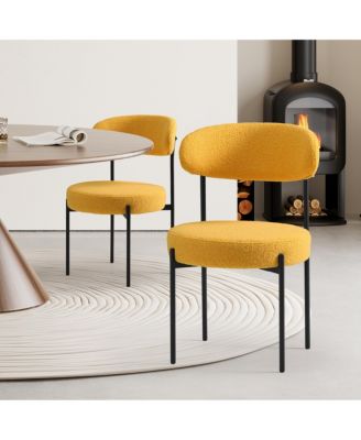 Mid-Century Modern Upholstered Sherpa Round Dining Chairs (Set of 2)
