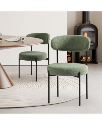 Mid-Century Modern Upholstered Sherpa Round Dining Chairs (Set of 2)