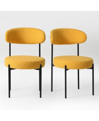 Mid-Century Modern Upholstered Sherpa Round Dining Chairs (Set of 2)