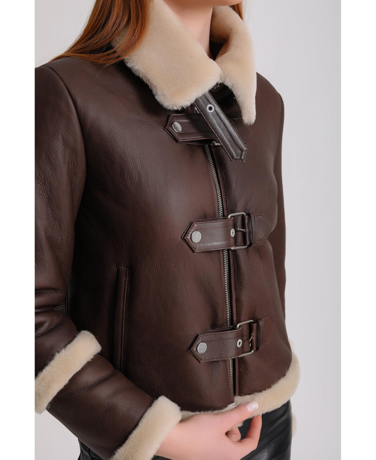Furniq Uk Women's Shearling Jacket,- Brown