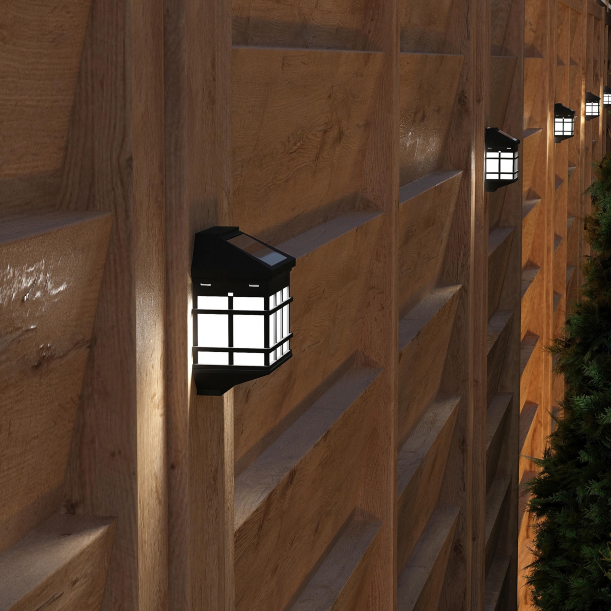 Wall Mount Led Solar Powered Fence And Deck Lights - All-Weather Decorative Solar Lights - Set Of 6 - Black