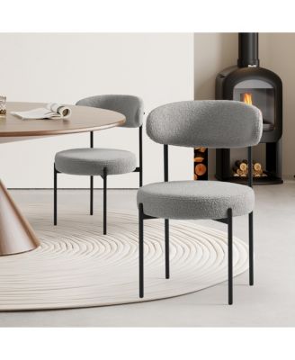Mid-Century Modern Upholstered Sherpa Round Dining Chairs (Set of 2)