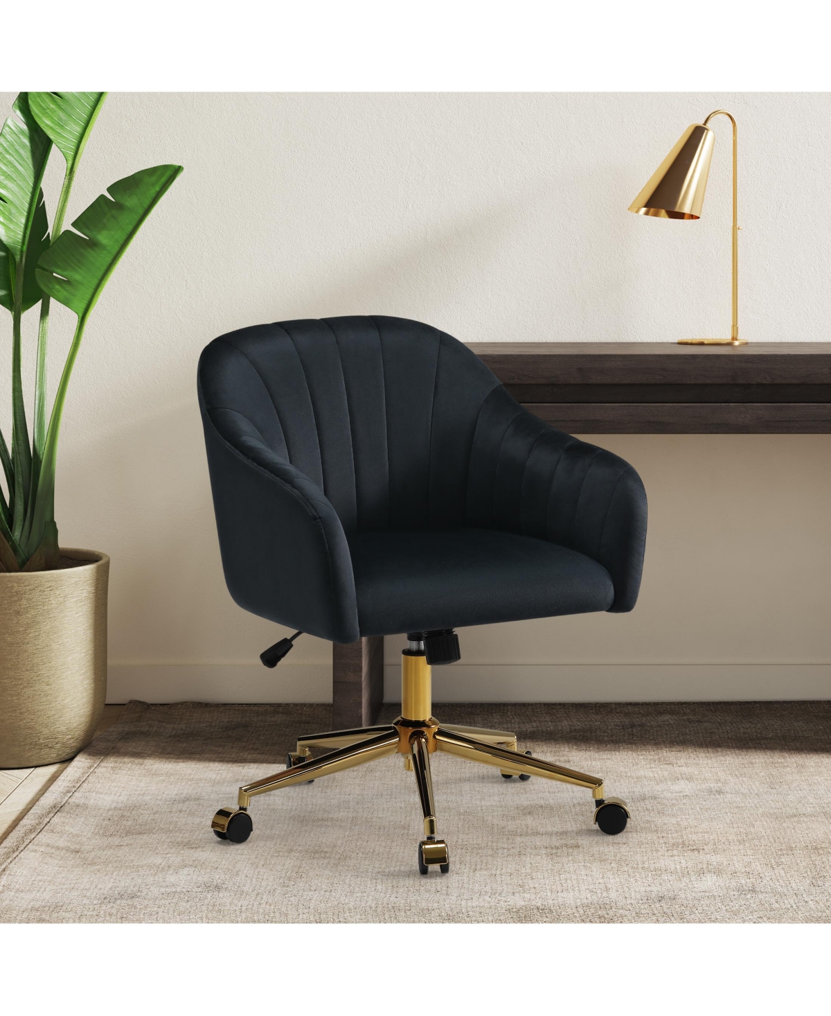 WestinTrends Upholstered Velvet Swivel Vanity Office Chair With Wheels