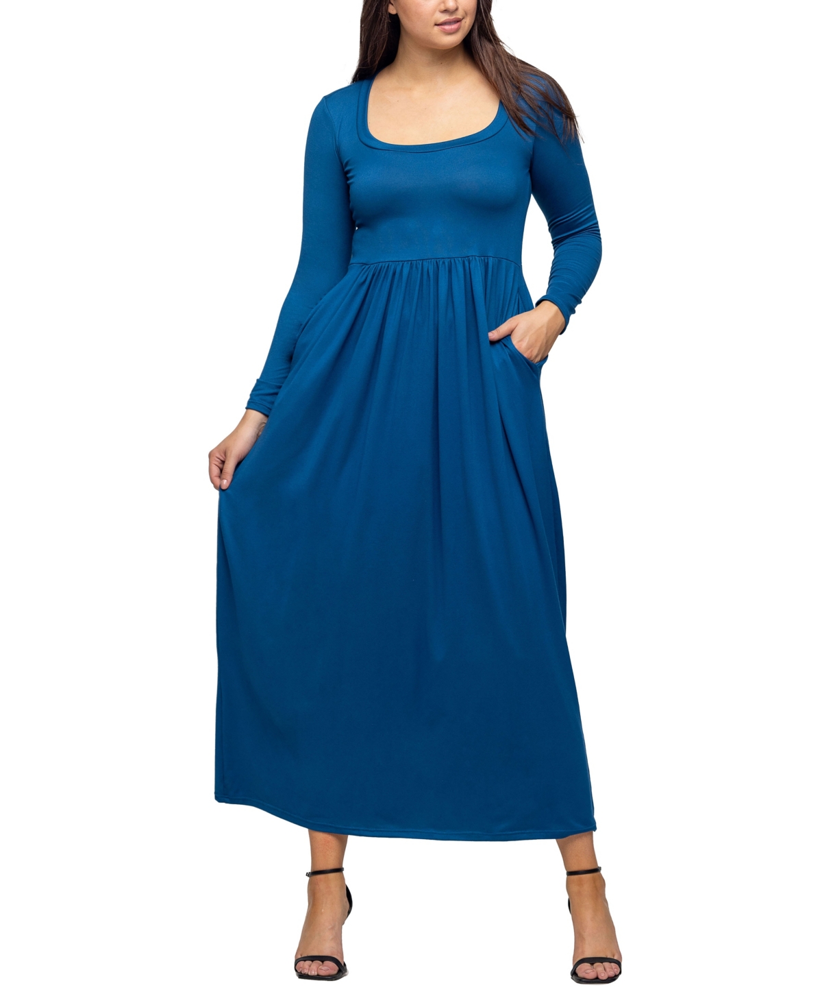 24seven Comfort Apparel Women's Long Sleeve Empire Waist Pocket Maxi Dress