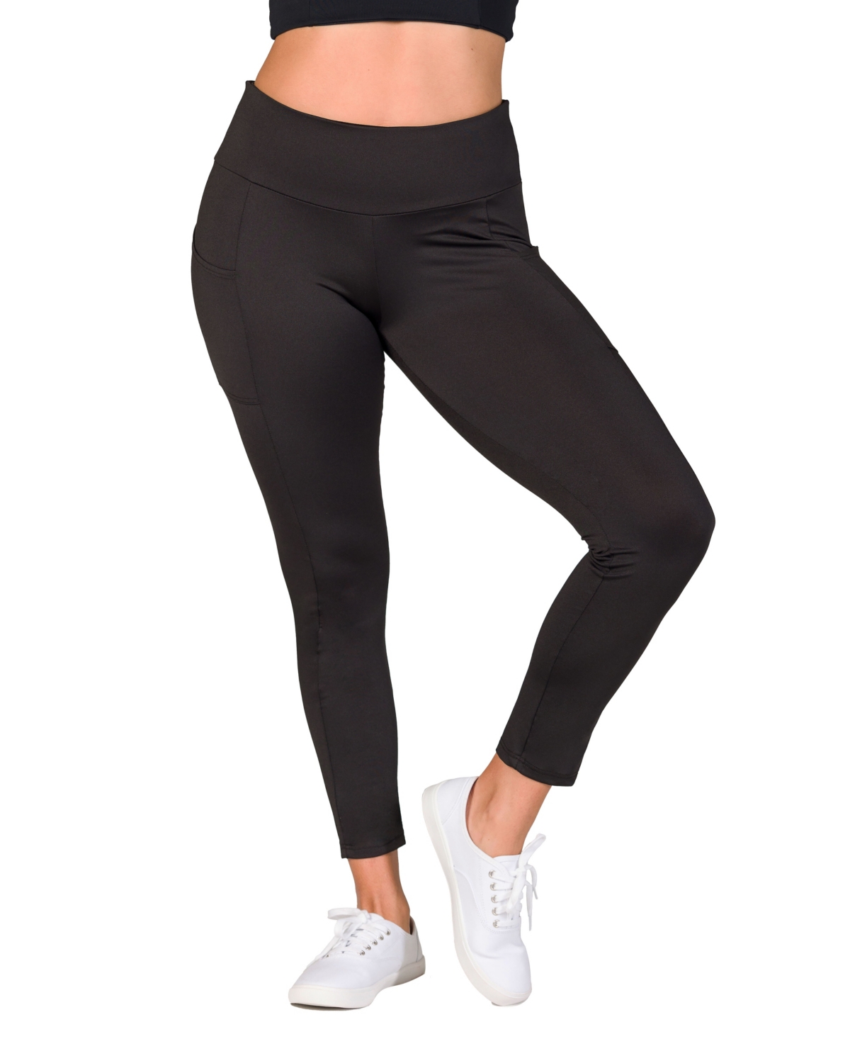 24seven Comfort Apparel Plus Size Ankle Leggings With Side Pocket In Black