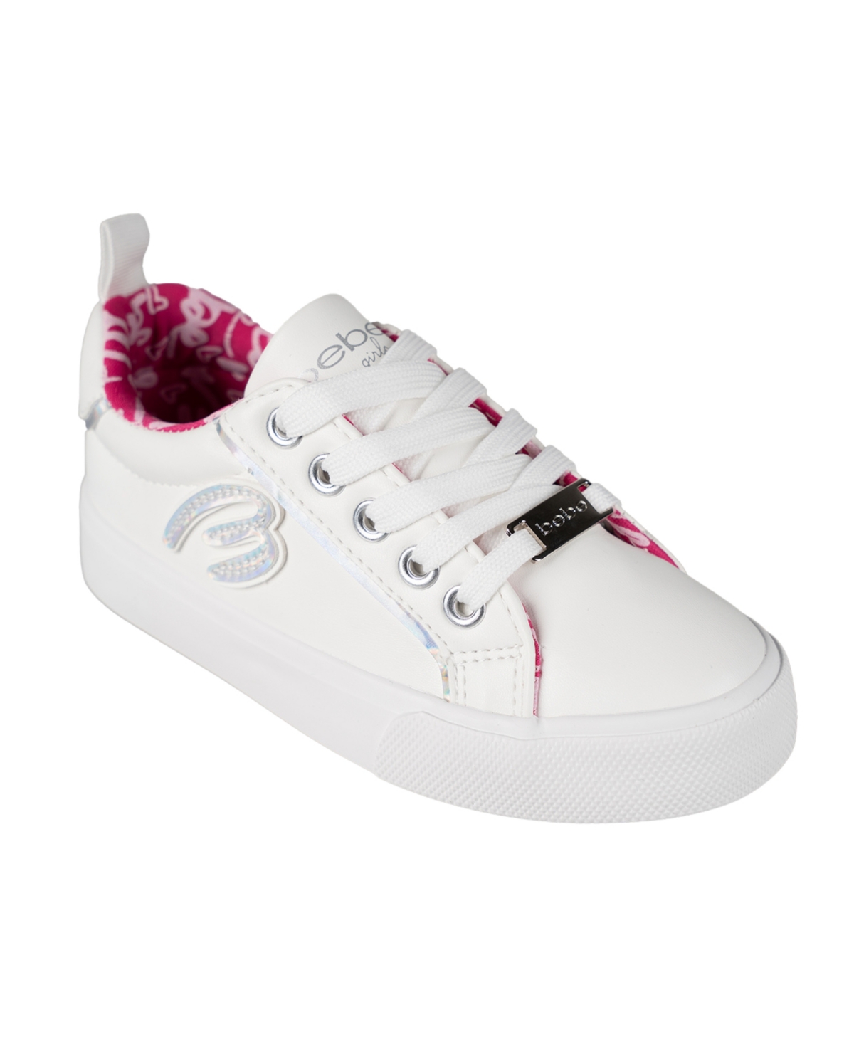 Bebe Little And Big Girls Low Top With Holographic "b" Sneaker In Silver